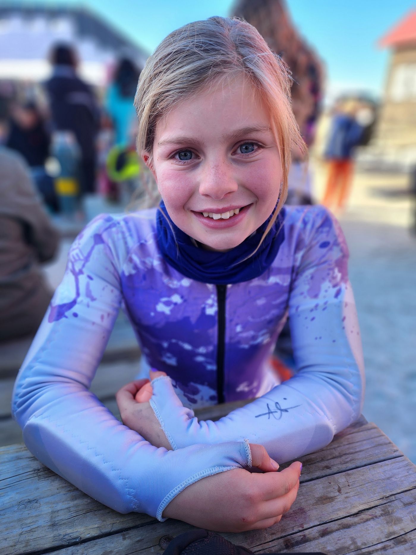 Briar Murray in her purple race suit, smiling after training